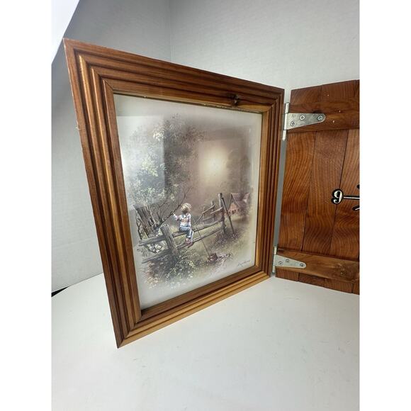 Andres Orpinas Hand Signed Framed Girl at Barn Country Scenes on 12” Wood Clock - Picture 3 of 5